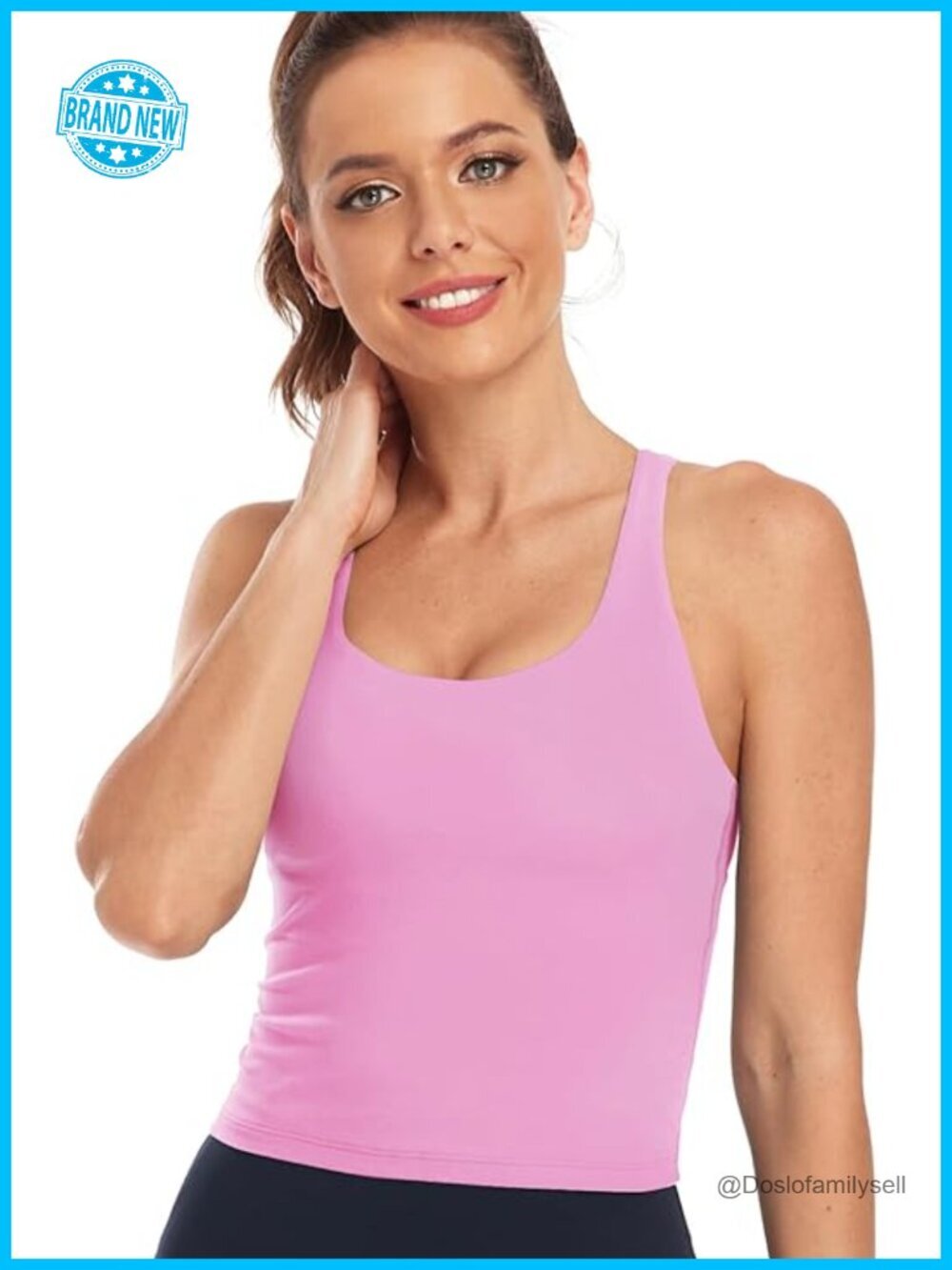Wirefree Sports Bra Longline Crop Tank with Removable Pads Medium Impact A-D